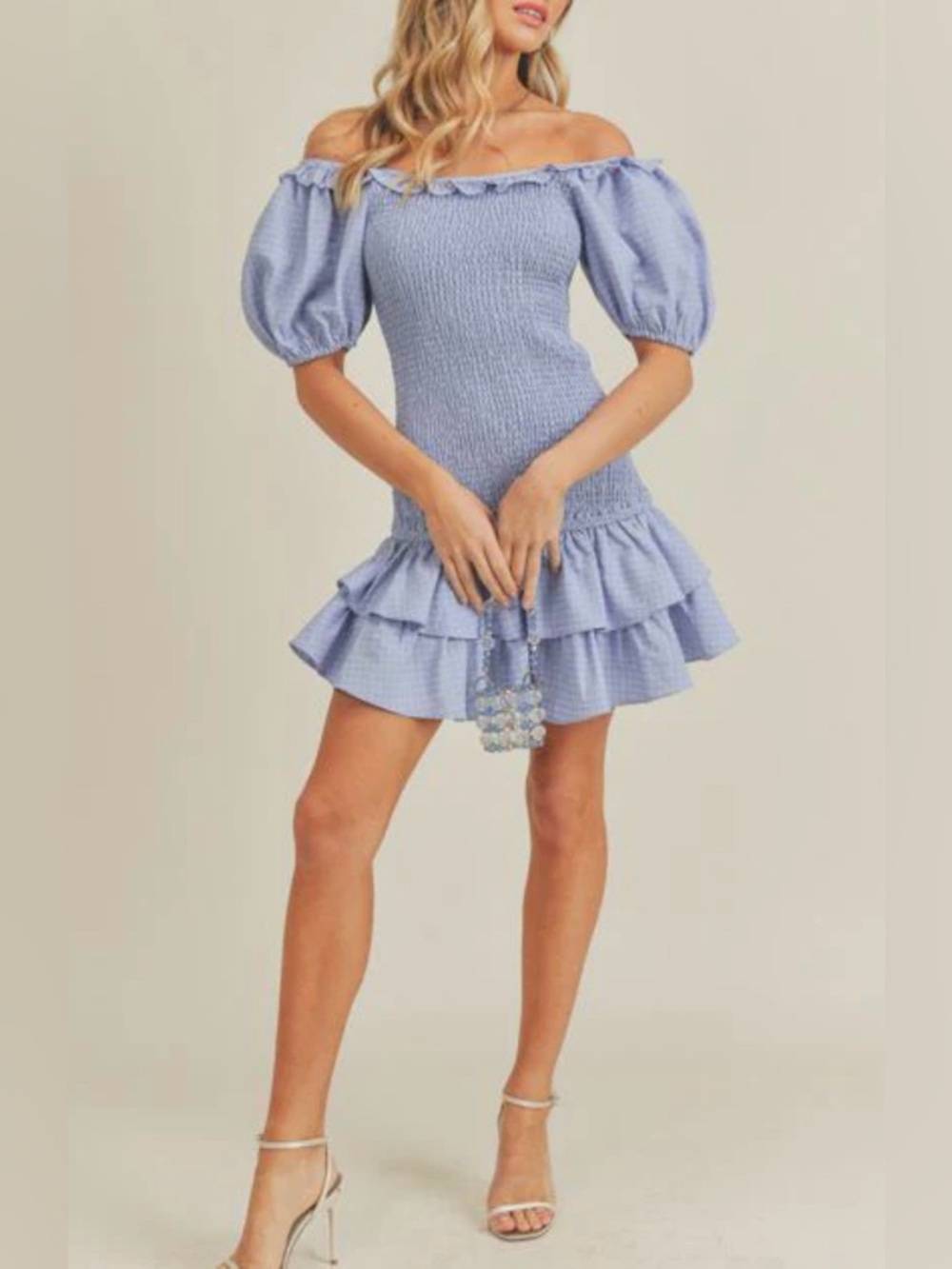 Off-Shoulder Periwinkle Blue Smocked Mini Dress